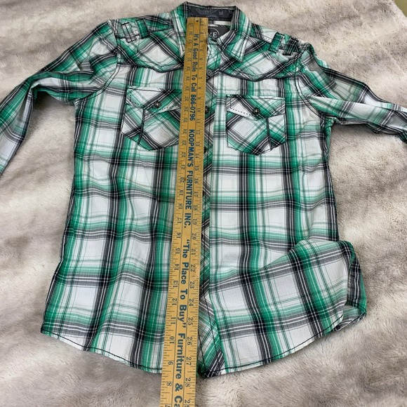 BKE Tailored Fit Mens Small Green Plaid Western Button Down Shirt Long Sleeve - Picture 7 of 10